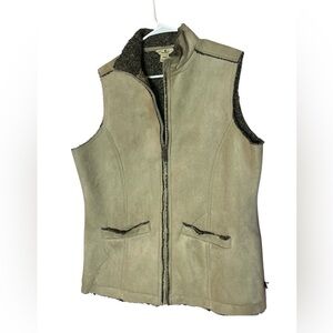 Woolrich Khaki Vest Womens Size Large Zip Jacket Trucker Sherpa Coat